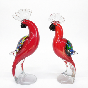 Sculpture de perroquet en verre soufflé à la main, glaçure rouge vif, décoration de table, art populaire - Product Image 3