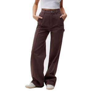 Pantalon évasé ample taille haute marron personnalisé avec logo, coupe ajustée, jambe large pour femme - Product Image 3