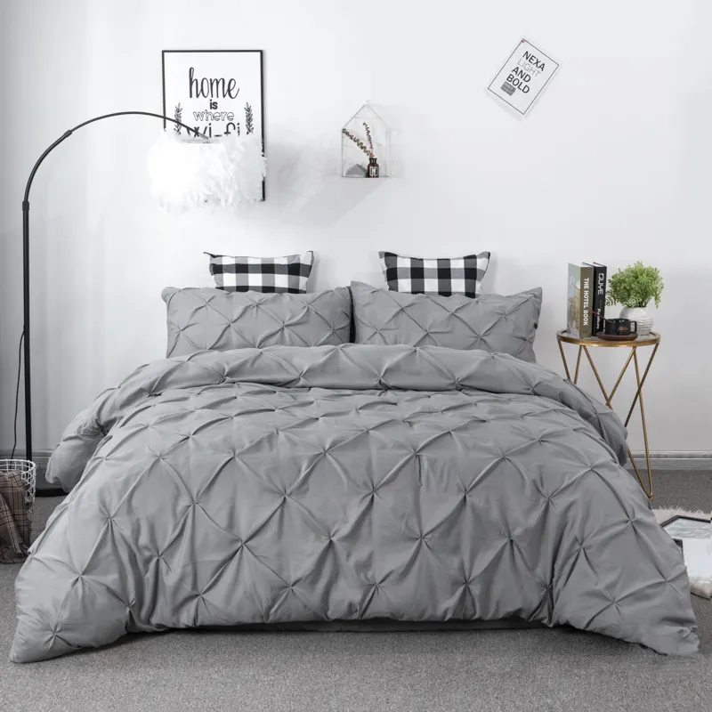 Màu Xám Pintuck Pinwheel Comforter Bìa Nữ Hoàng Pintuck Duvet Cover Pinch Pleat Duvet Cover Set 3 Piece