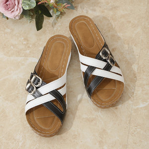 Sandalias multicolores con punta abierta Plataforma <span class=keywords><strong>plana</strong></span> abierta Color sólido Ligero antideslizante para verano Uso al aire libre Cierre deslizante - Product Image 2
