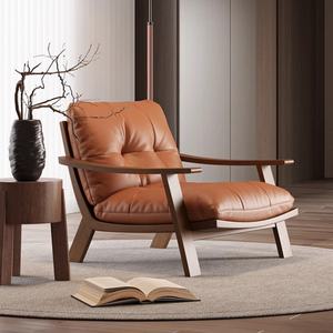 ठोस लकड़ी चमड़े वाली वेबी-साबी शैली एकल सोफे कुर्सी विंटेज मेलर्ड डिजाइन लिविंग रूम चेज़ के लिए आर्मचेयर रिक्लियर - Product Image 6