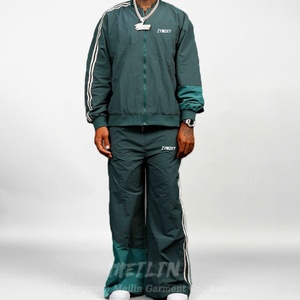 Wholesale Custom Oversized 100% Polyester Lightweight Nylon <b>Zip</b> <b>up</b> <b>Jackets</b> and Nylon Pants Jogger Set Windbreaker Tracksuit Men - Product Image 1