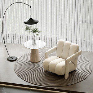 Fauteuil moderne en tissu pour salon, style crème, chaise design décontractée avec rembourrage en mousse - Product Image 2