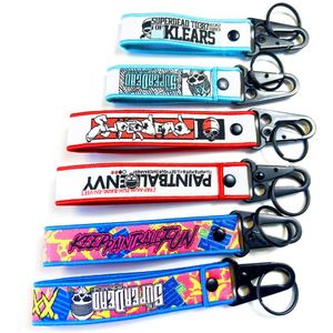 <b>Custom</b> Logo Brand Woven Embroidery Nylon Tag Customized Fabric Car Motorcycle Short Lanyard Keychain Strap <b>Key</b> Holder - Product Image 1