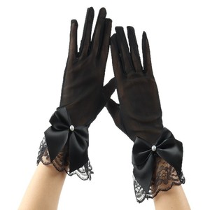Gants en dentelle courts pour femmes, personnalisés en usine, populaires, en maille, pour robe de mariée, de soirée ou cheongsam, décoratifs avec nœud en dentelle - Product Image 1