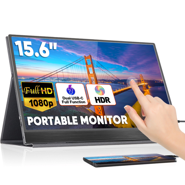 15.6 Inch Portable Touchscreen LCD Monitor HD HDR Speakers Dual USB-C Plug Play Mobile Application Metal Shell FHD 1920x1080P"