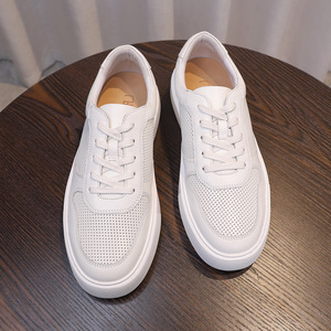 Men's Lace-up Anti-Slip Comfort Cushioning Casual Walking <strong>Shoes</strong> Perforated Trendy Skateboard <strong>Shoes</strong> Cowhide Upper - Product Image 4