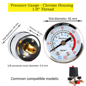 Manomètre universel pour compresseur d'air, affichage double échelle Psi Kpa - Product Image 6