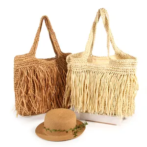 Borsa da spiaggia in paglia grande borsa estiva in Tote rattan 2024 nuova moda borsa estiva a mano borse da spiaggia in paglia