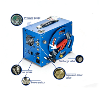 Compresseur d'air PCP portable 12V 4500Psi 300Bar 30mpa, pompe haute pression avec adaptateur secteur et ventilateur intégrés, arrêt automatique pour la plongée