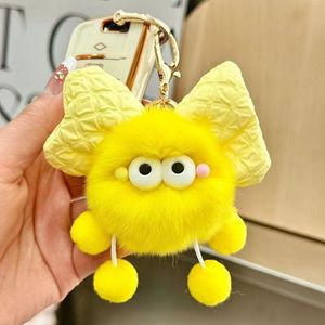 Porte-clés en peluche boule de charbon mignonne de haute qualité avec nœud, vente en gros, porte-clés en peluche moelleux avec pompon, jouets pour enfants, fournisseur de cadeaux - Product Image 3