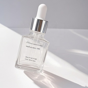 Small Transparent Rectangle 15ml Flat Square Luxury Glass <b>Dropper</b> <b>Bottles</b> With Black Silver Collar for Serum Essential - Product Image 2