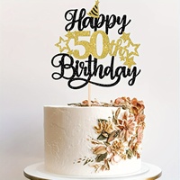 Nouveauté 2025 : Décoration de gâteau Joyeux Anniversaire, Topper de gâteau en papier pailleté noir et or, idéal pour les anniversaires de 16, 18 et 21 ans