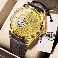 Montre mécanique de luxe Poedagar 1427 pour homme, entièrement en or, bracelet en cuir, lumineuse, étanche 3ATM, automatique.