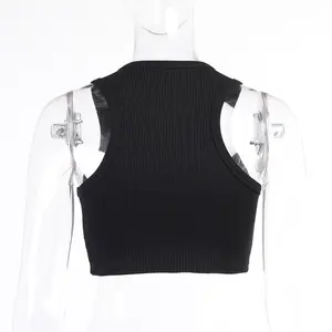 New Arrival Custom Diamond Letter Ribbed Hot Girls Vest Knitted Rhinestone Women Sexy Crop Tank Top