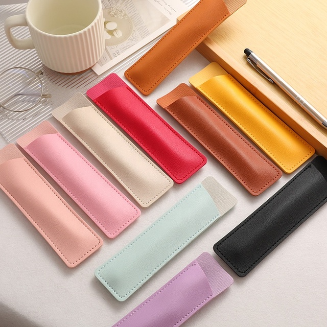 Custom Logo Wholesale High Quality Pencil Soft White Black Camel Color PU Leather Pen Protective PU Sleeve