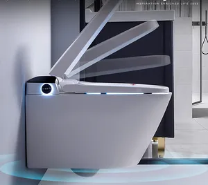 Badkamer Sanitair Keramische Wit Bidet Toiletbril Automatische Muur Gehangen Toiletten Kleine Slimme Wc Met Verborgen Tank