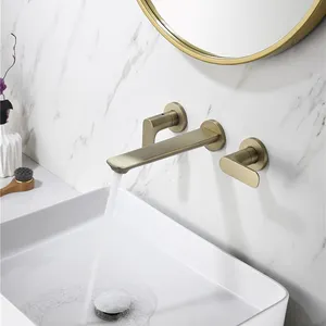 Robinet de lavabo mural robinet de salle de bains à 2 poignées robinet de salle de bains à 3 trous fendu robinet en laiton dissimulé or brossé ou noir ou chrome