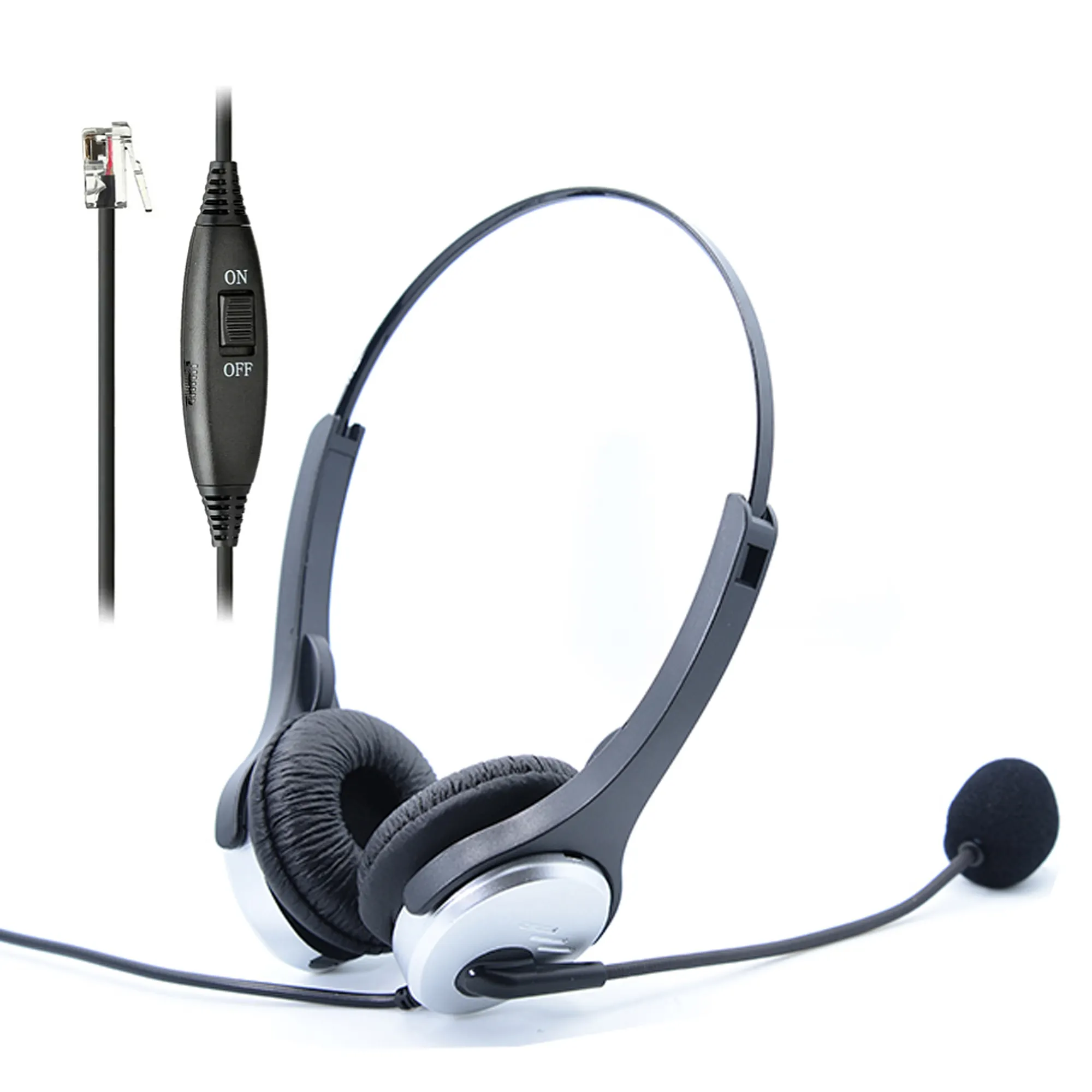 سماعات رأس rj سماعات رأس بخاصية إلغاء الضوضاء مع ميكروفون متوافقة مع Plantronics أو Jabra لمراكز الاتصالات