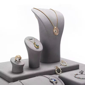 Expositor de Joyería de Lujo en Microfibra Gris Metálico para Anillos, Collares, Pendientes, Pulseras y Colgantes, Kit de Exhibición para Escaparates - Product Image 4