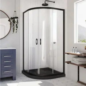 מסגרת שחורה עיצוב קלאסי עגול מעוקל כפול הזזה חדר מקלחת בקתת מקלחת