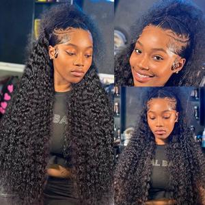 Peluca de encaje frontal para <span class=keywords><strong>mujer</strong></span>, <span class=keywords><strong>pelo</strong></span> largo y rizado pequeño dividido en el medio, cubierta de moda popular en Europa y América, <span class=keywords><strong>pelucas</strong></span> - Product Image 2