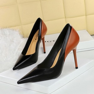 Escarpins bicolores noirs et marron pour femmes, à bout pointu et talons aiguilles, pour occasions formelles, bureau, soirée, mariage, avec Co - Product Image 4