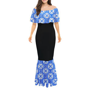 2022 جديد نمط البولينيزية القبلية تابا نمط تصميم حورية البحر اللباس ماكسي ذيل السمكة مساء فساتين لحضور الحفلات الموسيقية زائد حجم الملابس النسائية - Product Image 2