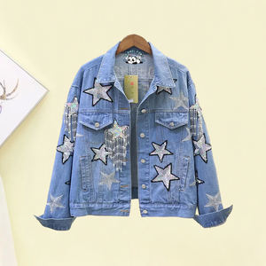 Veste en jean personnalisée à la mode de 2 à 14 ans avec patchs à paillettes Veste en jean lavée pour enfants - Product Image 1