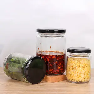 Hot Sale Clear Round Wide Mouth Glass Jar Canning Jars For Honey Jam Pickle Sauce With Metal Lid 250 Ml 500 Ml 8 Oz 16 Oz