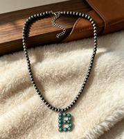 Collier ras du cou vintage style cowgirl pour femme, avec pendentif initial en turquoise et perle Navajo occidentale, bijoux pour concert country