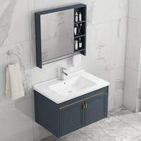 Mueble de Baño Flotante de Aleación de Aluminio con Diseño de Panal, Gabinete con Espejo y Múltiples Espacios de Almacenamiento, con Toallero Integrado y Cerámica
