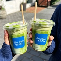 Gobelets en PET transparents en gros, logo personnalisé imprimé, 12-24 oz, gobelets en plastique pour matcha, café froid, à emporter, avec couvercles