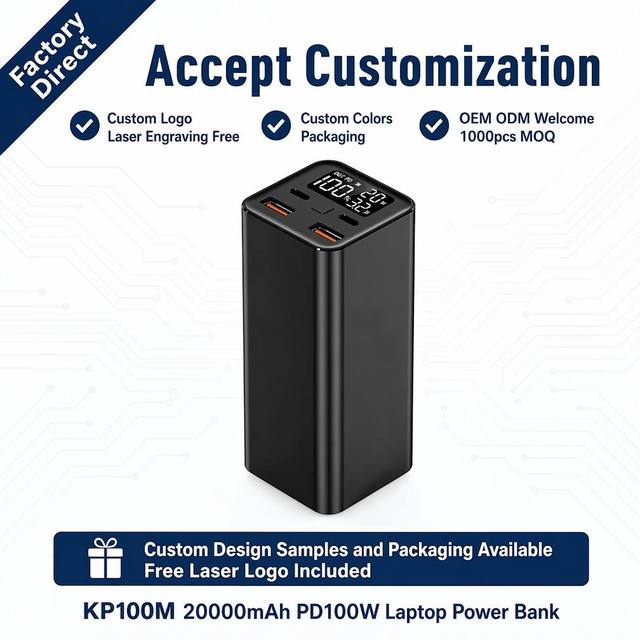 Ukalun Portable Slim Type-C PD100W USB-A 22.5W Power Bank 20000mAh for Laptop Mobile Phone Fast Charging