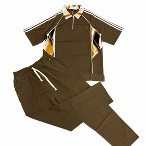 Ensemble de survêtement décontracté pour homme en mousseline 260 GSM, imprimé abstrait, demi-zip, tenue d'été, vêtements de loisirs, vente en gros OEM - Product Image 1