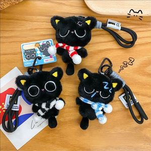 Porte-clés en peluche chat noir, joli breloque de sac de dessin animé, cadeau poupée en peluche pour femmes et filles (12 cm) - Product Image 2