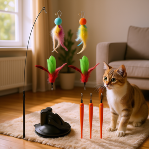 Jouet interactif pour chat avec double tête, 9 pièces de rechange, support à ventouse pour jeu autonome - Product Image 2