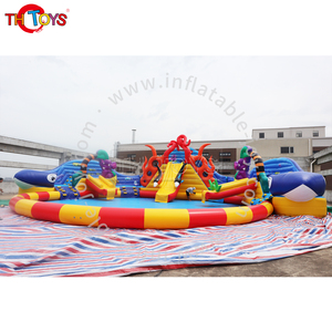 Parco Divertimenti Gonfiabile a Tema Oceano, Funcity con Scivolo a Forma di Balena e Delfino, <span class=keywords><strong>Piscina</strong></span> da 15m di Diametro Ideale per la Stagione Estiva - Product Image 3