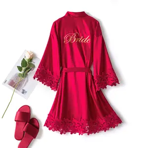 Custom Logo silk pajamas drop shipping High quality gifts satin sandals lace silk robes bridesmaid brides robes for wedding