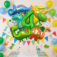 Décoration de 4ème anniversaire XXL, ensemble de ballons en feuille d'aluminium dinosaure pour garçons, ballons numérotés verts 4, joyeux anniversaire, fête sur le thème des dinosaures jurassiques