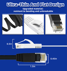 Câble Ethernet plat D-Sunty Cat 6, cuivre toronné 8 conducteurs, cordon de raccordement réseau RJ45, noir et blanc - Product Image 4