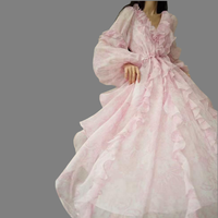 Robes de Designer pour Femme, Élégantes Robes Roses Chic et Tendance Coupe Slim, Vêtements de Fête Décontractés à Manches Longues, Robes Discrètes pour l'Église ODM OEM
