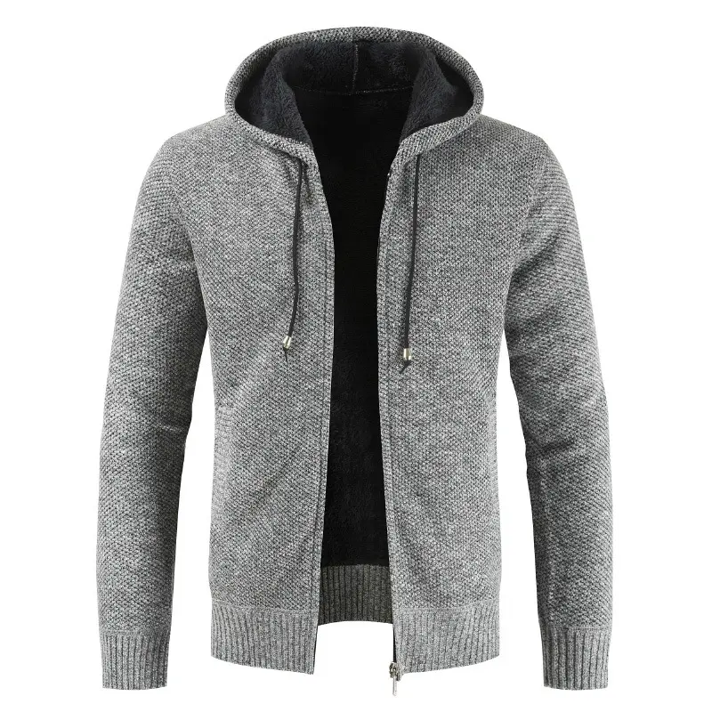 High Quality Men's Sweaters Cardigan Men Plus Size Zipper Knitted Drawstring Hoodie Cardigan Zip Fleece Lined Coat Sweater Men