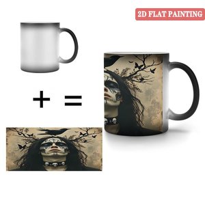 Curved Handle Mug 11oz Frosted Black <b>Ceramic</b> Heat Sensitive Daily Use <b>Cup</b> - Product Image 4
