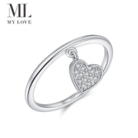 Cincin Band Berliontin Hati dengan Batu CZ Bening Mikro Pave Berlapis Rhodium Perak Sterling 925 Berkualitas Tinggi dari Mylove Custom Grosir