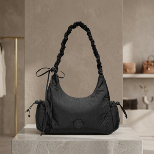 Lady Summer Fashion Crinkle Premium <b>Shoulder</b> Bag with Zipper Closure Adjustable <b>Strap</b> and Multi Pocket Storage - Product Image 3