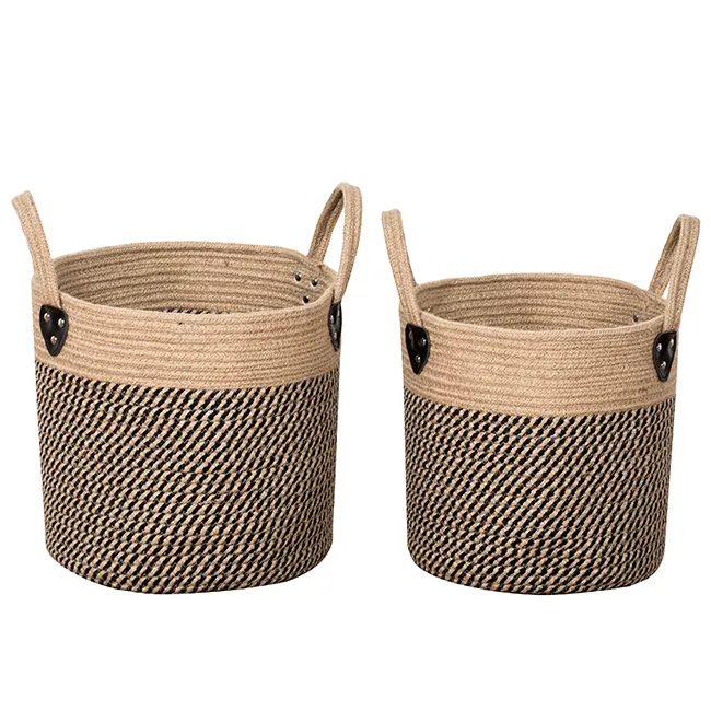 2022 Jute Rope Planter Basket with Handles Handmade Woven Basket for 10'' Storage Organizer Basket