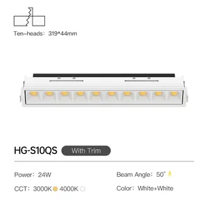 XRZLux 10 Heads LED Strip Spotlights Square 24W LED Recessed Grille Ceiling Light Indoor Lighting Rectangular Downlight