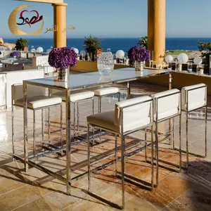 Stainless steel frame rectangle glass top outdoor standing event bar table