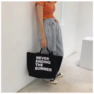 Bolso Tote <span class=keywords><strong>de</strong></span> lona <span class=keywords><strong>de</strong></span> algodón orgánico extra grande al por mayor para mujer bolso <span class=keywords><strong>de</strong></span> compras reutilizable duradero logotipo personalizado pantalla larga y mediana - Product Image 3